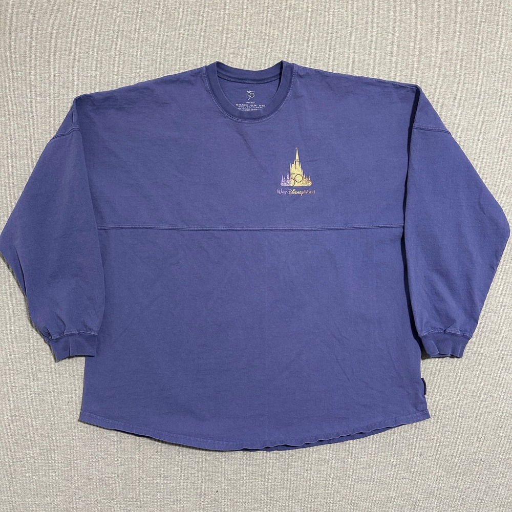 Disney World 50th Anniversary Spirit Jersey Purple Glitter Long Sleeve Mens XXL